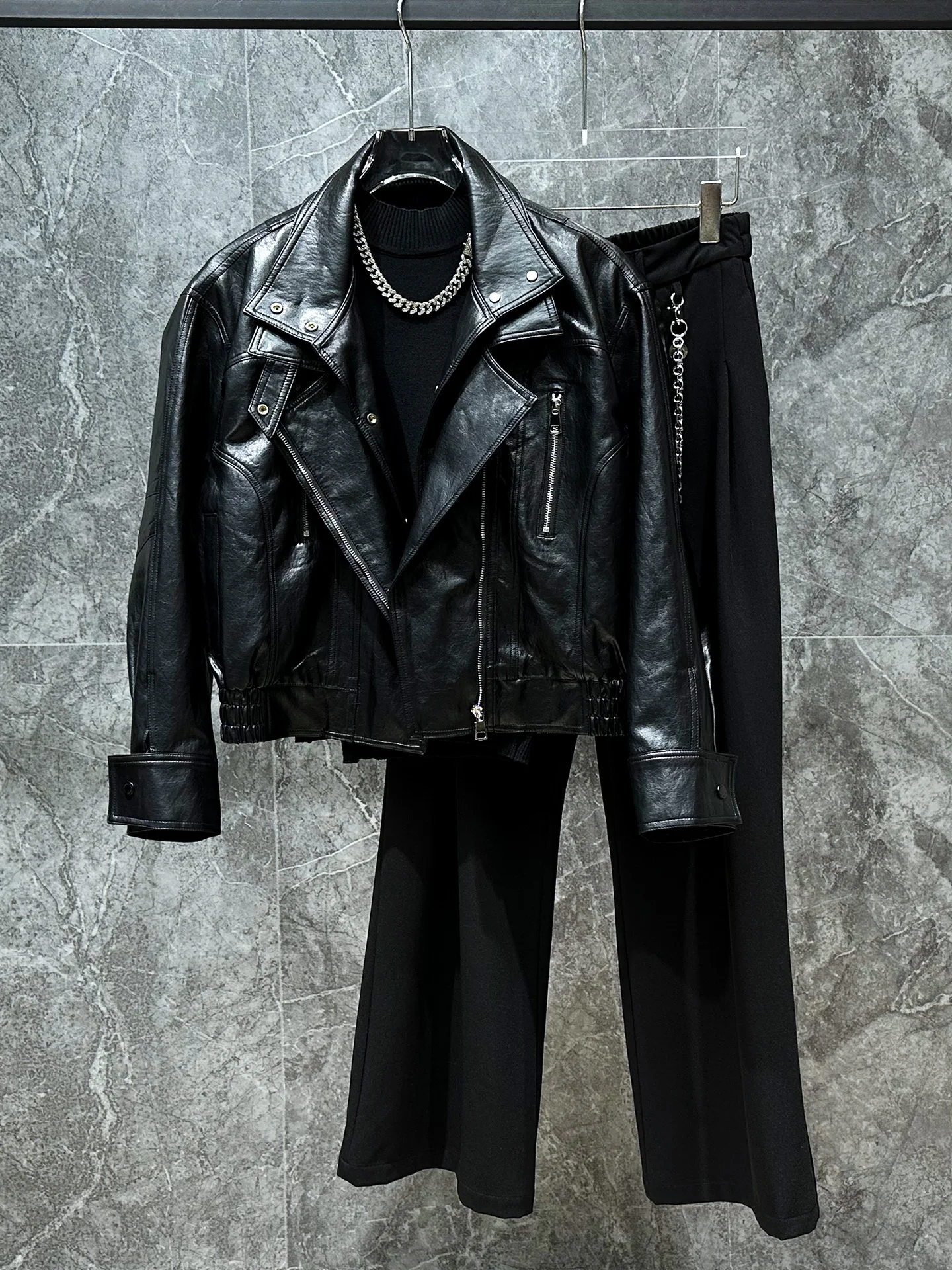 

Ретро-куртка из искусственной кожи для мотоциклистов, с двойным воротником, укороченная, мужская, модная, с эффектом двухслойности, молодежная, осенне-зимняя