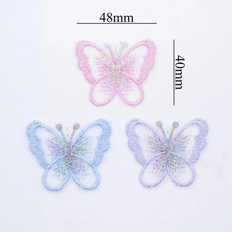 10Pcs 48*40mm Cute Exquisite Embroidered Mesh Butterfly for DIY Clothes Hat Shoes Patches Accessories Headwear Hair Clips Decor