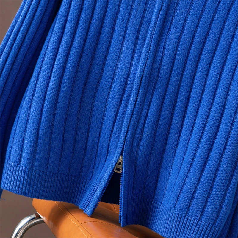 Cardigan a maniche lunghe in lana merino 100% blu royal con collo rovesciato e cerniere Top coat in maglia morbida per caldo autunno inverno M1479