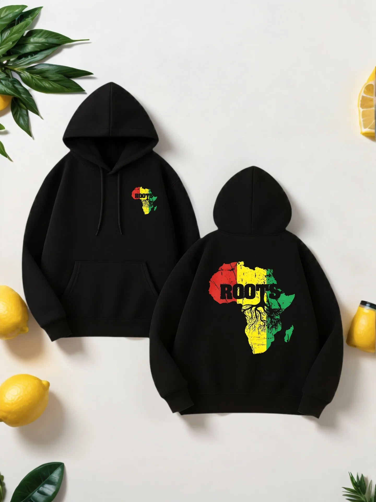 Graphic Hoodie Men, Africa - Map Graphic Print, Casual Style, Fleece - Lined, For Men, For Everyday Wear