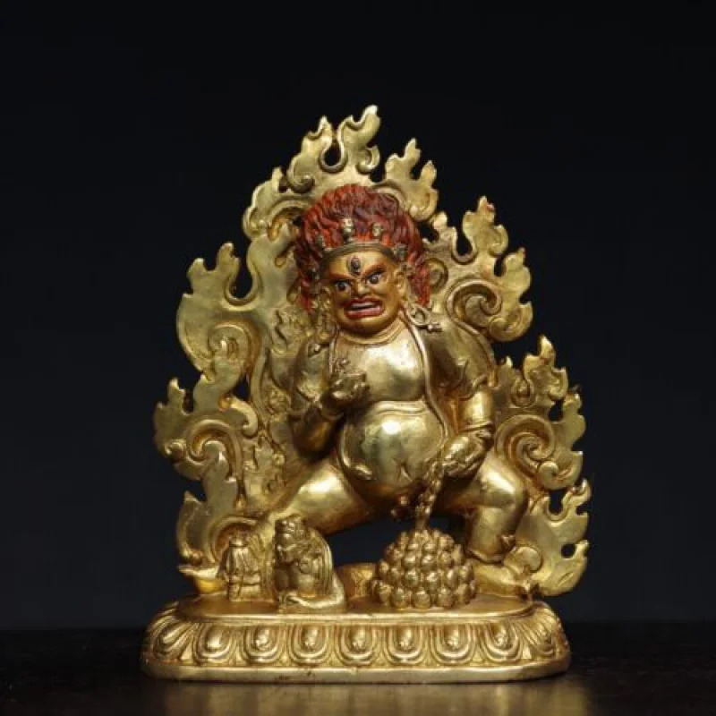 

6.7" Old Antique Tibetan Buddhism temple Bronze 24k gilt Yellow Jambhala statue