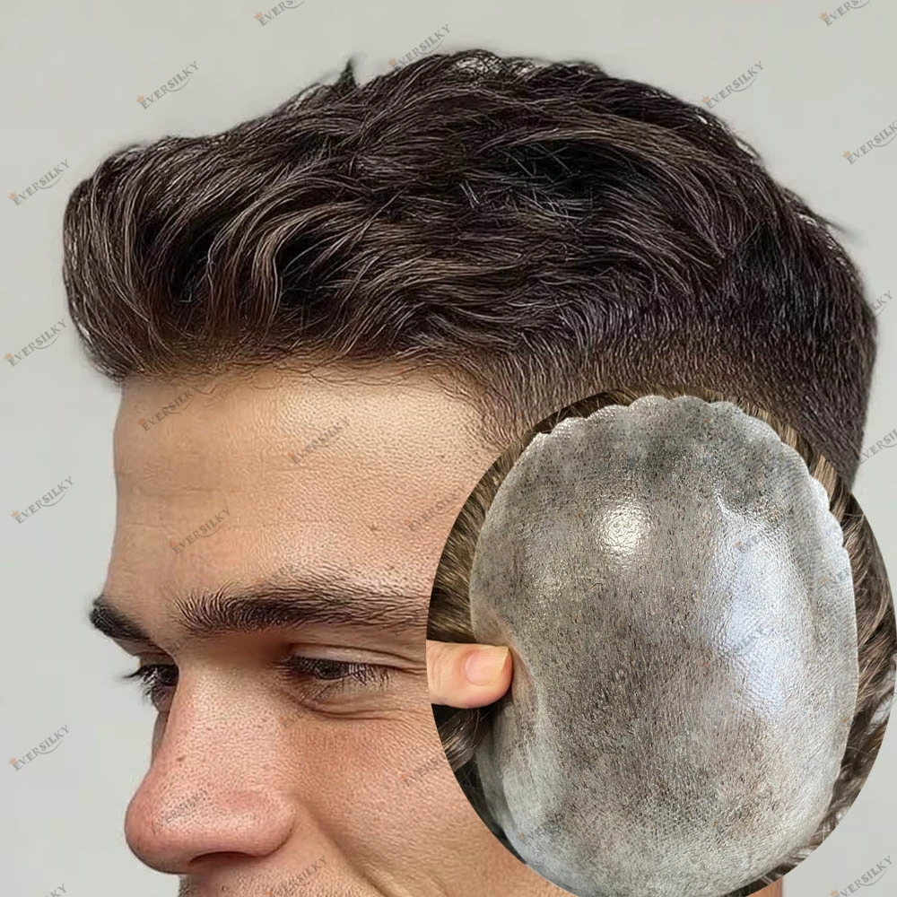 

# 2 # Мужской парик-накладка из натуральных коричневых волос (4 шт.) для маскировки облысения, 0.1-0.12 мм, прочная полиуретановая основа, сильный силикон, оттенки 1B30, 1B50, серые волосы, для пожилых мужчин, протез из волос Реми