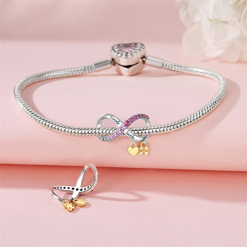 Four Leaf Clover Charms Real 925 Sterling Silver Infinite Symbol Beads Fit Original Pandora Bracelet Diy Jewelry Women Gifts