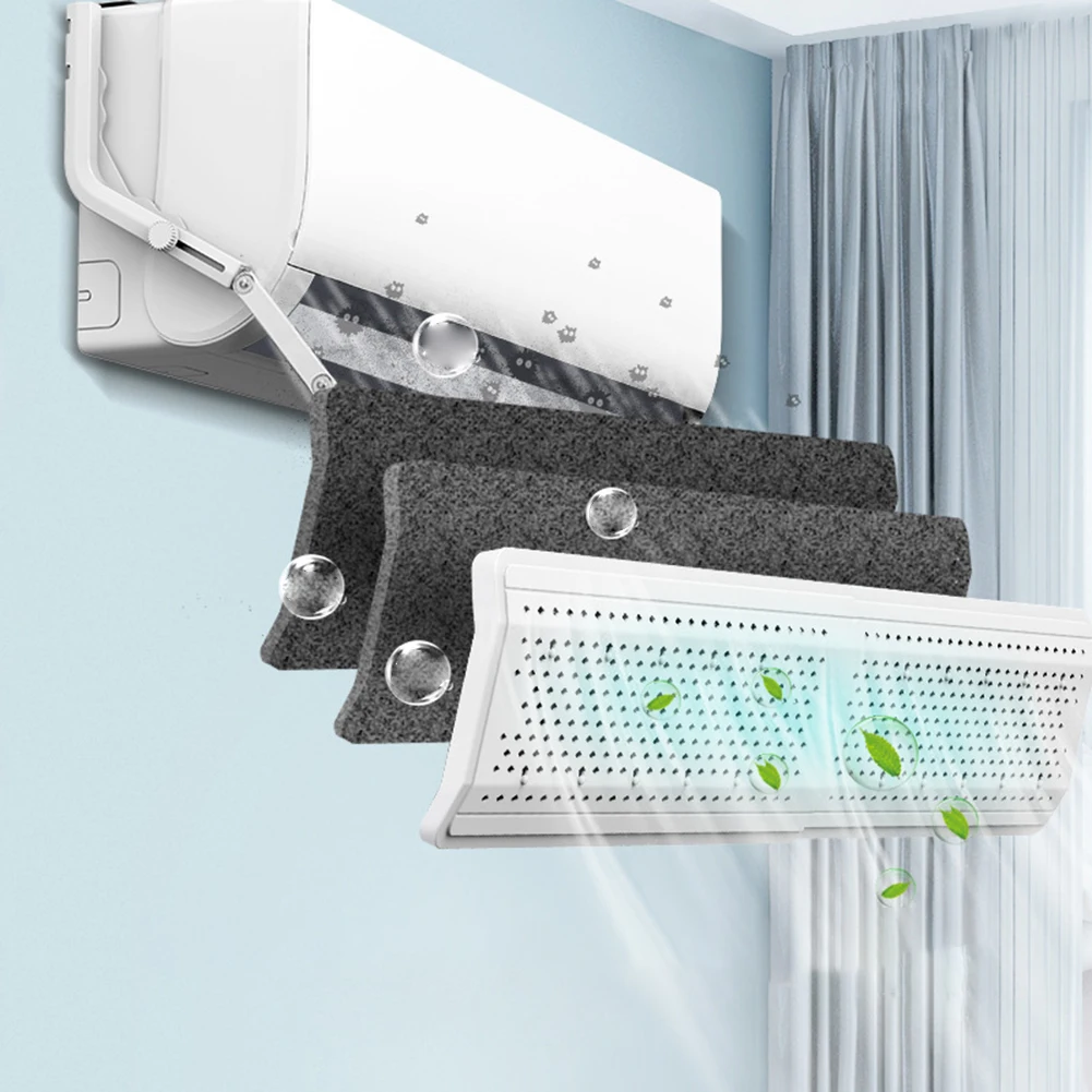 AC Wind Deflector with Replaceable Activated Cotton Filter and Adjustable Arm Length for Precision Airflow Control