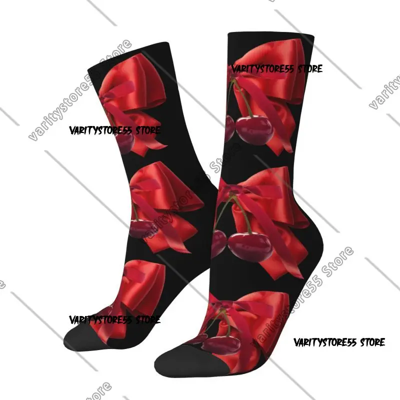 

Custom Bow Cherry Face Dress Socks for Men Women Warm Fashion Gift for Dad Crew Socks