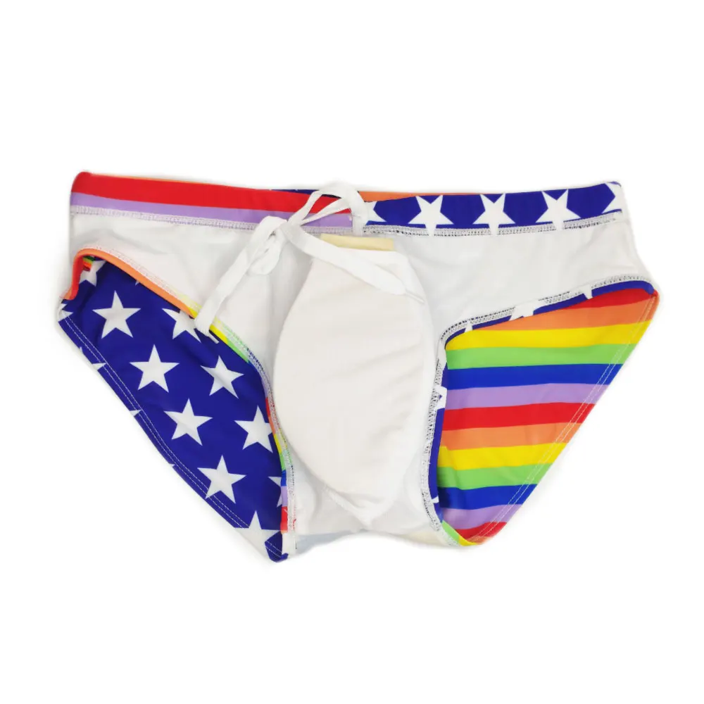 Men\'s Swim suit Wear Briefs Swimming Push-Up Sexy gay Bikini Swimsuit Beach Short RainBow Star Surfing trunks men bathing suit