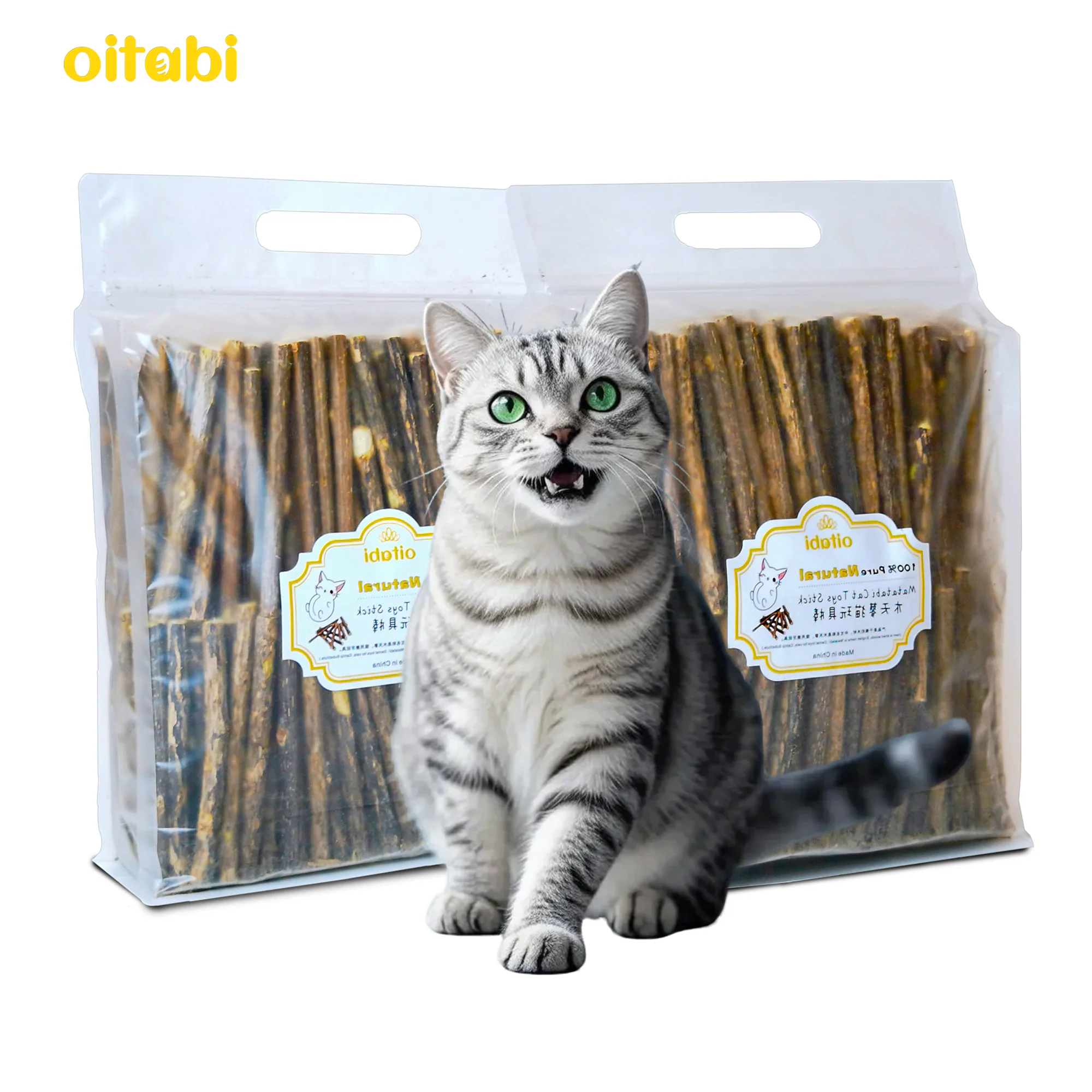 Oitabi 1950g Silvervine Sticks for Cats, Natural Catnip Chew Toys for Kittens Teeth Cleaning, Matatabi Dental Care 120mmx7-10mm