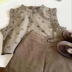 2PCS Children Girl Clothing Set Short Floral Tops+Pure Color Shorts Summer Fashion Casual Suit For Kids Girl 1-6 Years