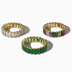 Peri'sbox 3 colori Luxury 18K Gold Pvd placcato Baguette Cz zircone anello per le donne anelli a fascia eternità in acciaio inossidabile Non appannamento