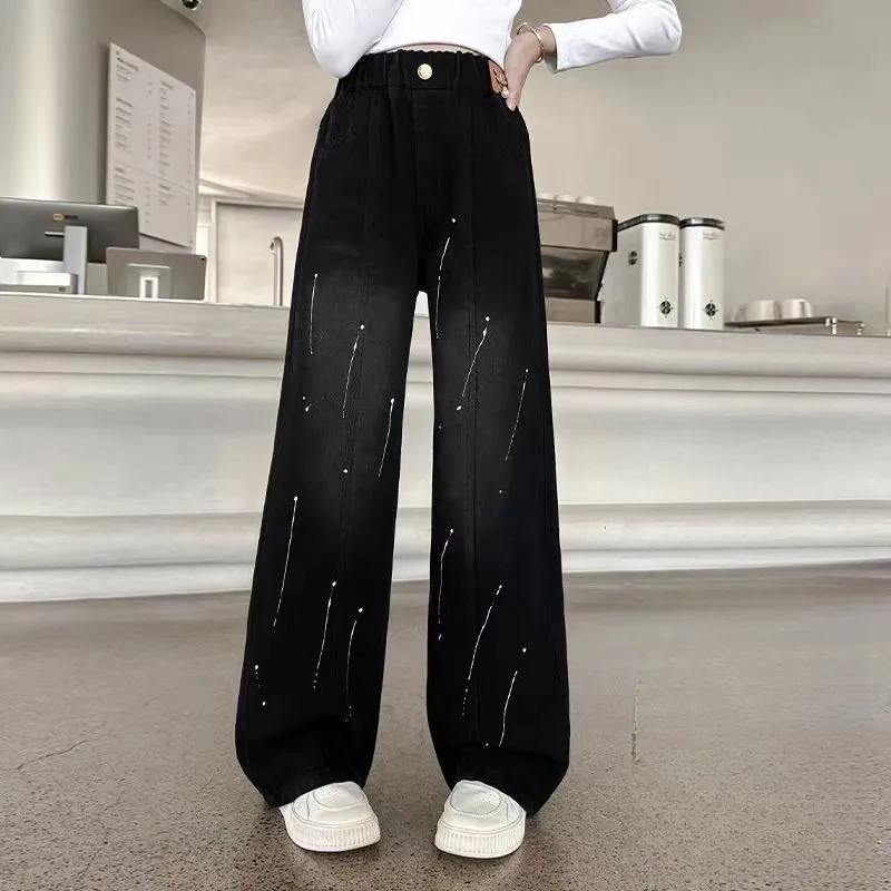 

Флисовые джинсы на термоподкладке для больших девочек — зимние незаменимые свободные широкие брюки, теплая зимняя одежда для детей