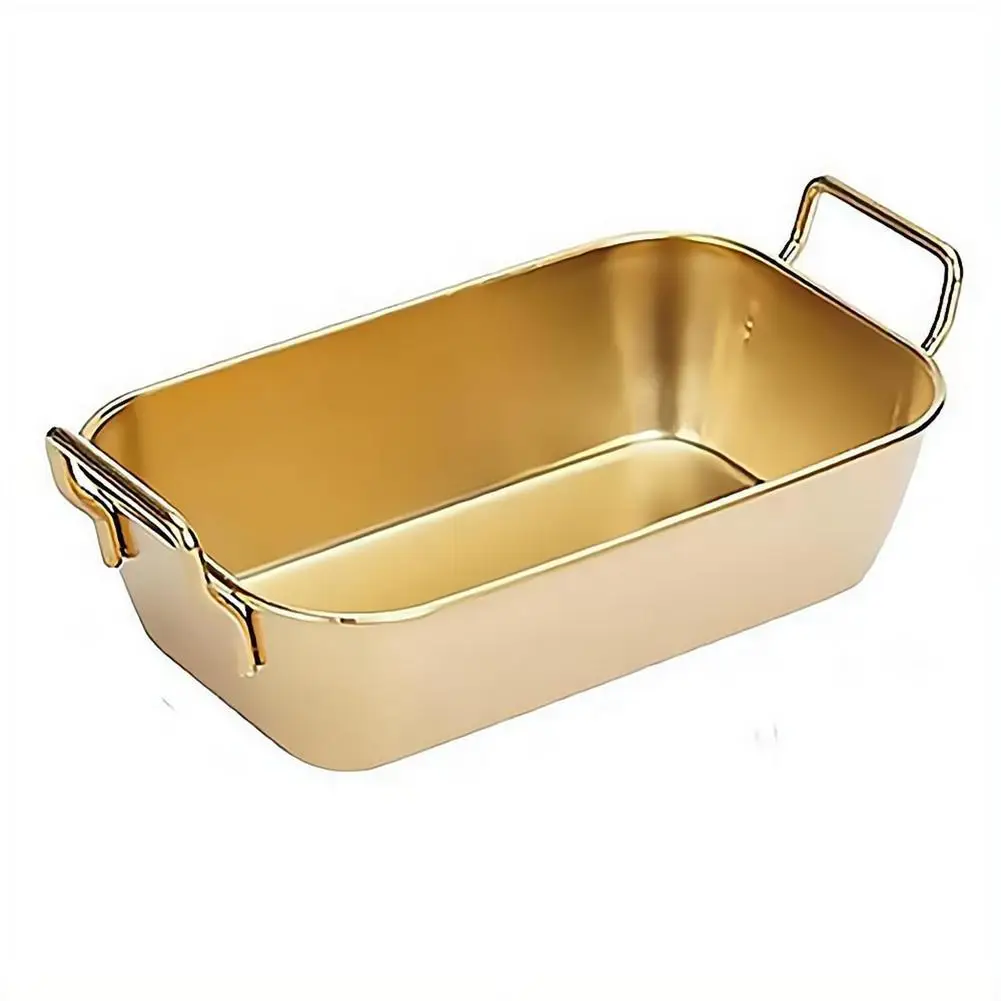 Plateaux de service avec poignée, en acier inoxydable coréen, durables, argentés et dorés, pour aliments frits, plats carrés et paniers à snacks