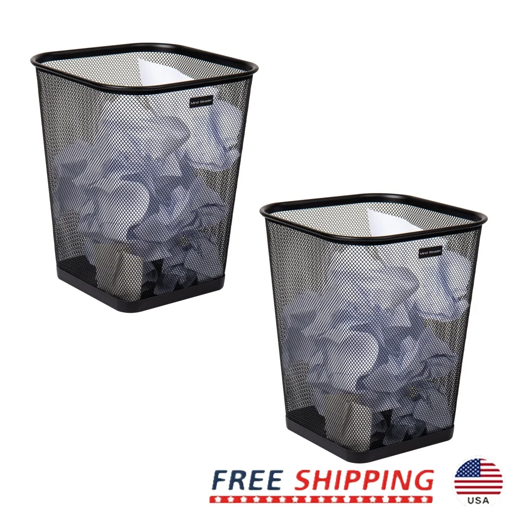

Set of 2 Metal Mesh Trash Cans Waste Paper Baskets Durable Odor Resistant Indoor Office Kitchen Bathroom Use