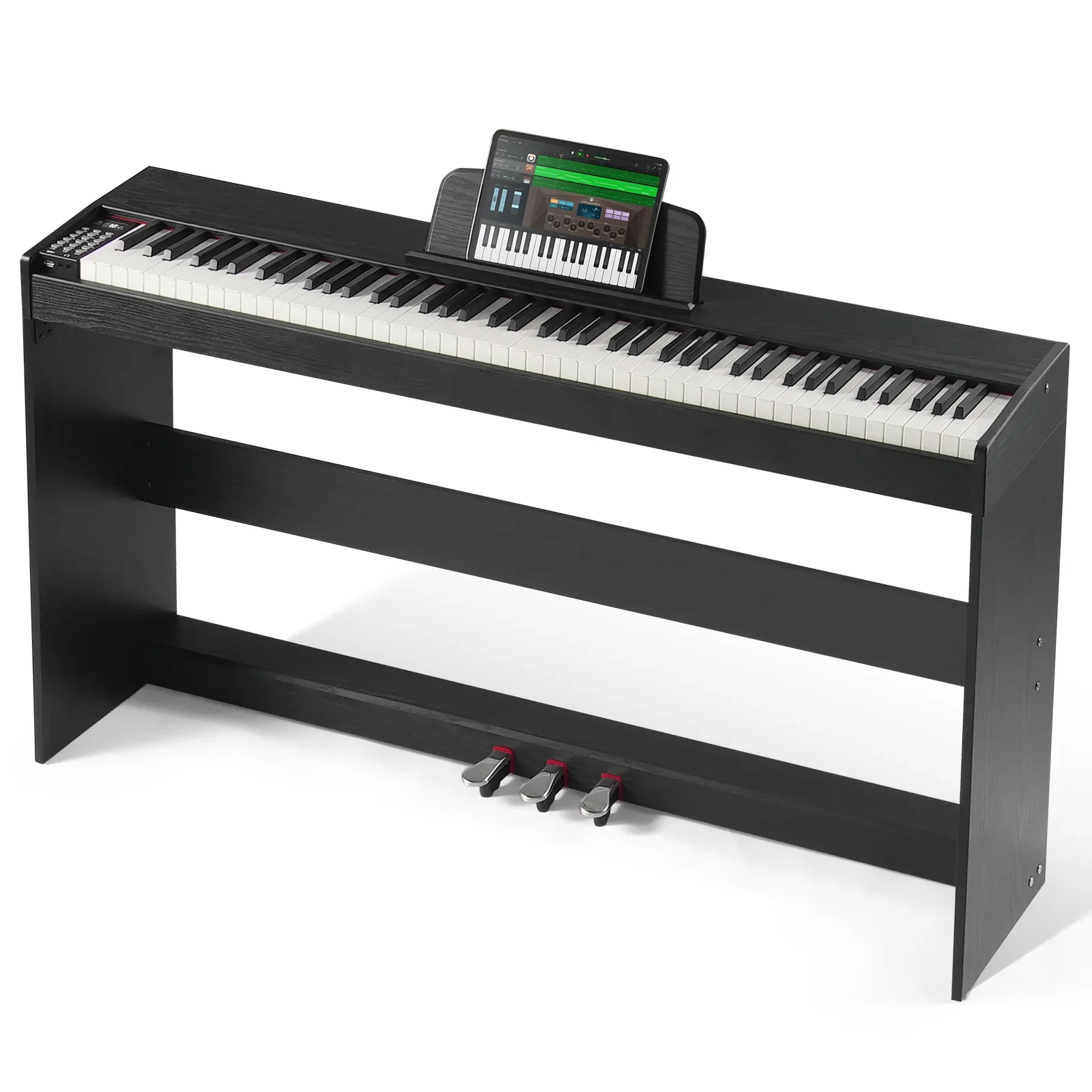 

88 Key Fully Weighted Keys Electric Piano Dual Keyboard Mode Speakers Cabinet Bracket 200 Tones Rhythms Beginner