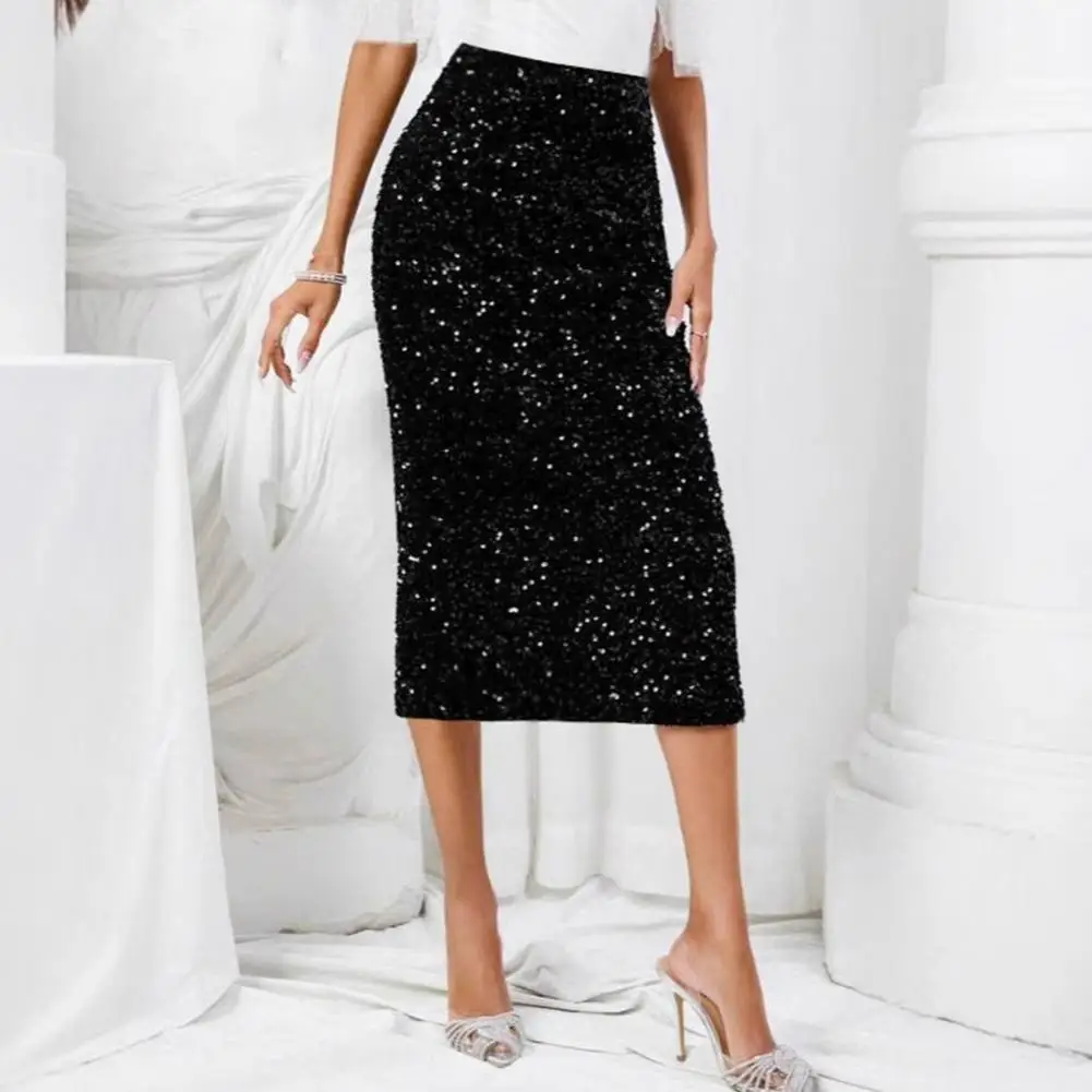 

High Waisted Sequin Maxi Skirt Women Elegant Shiny Straight Skirts Summer Spring Straight Wrapped Long Sequin Skirt For Women