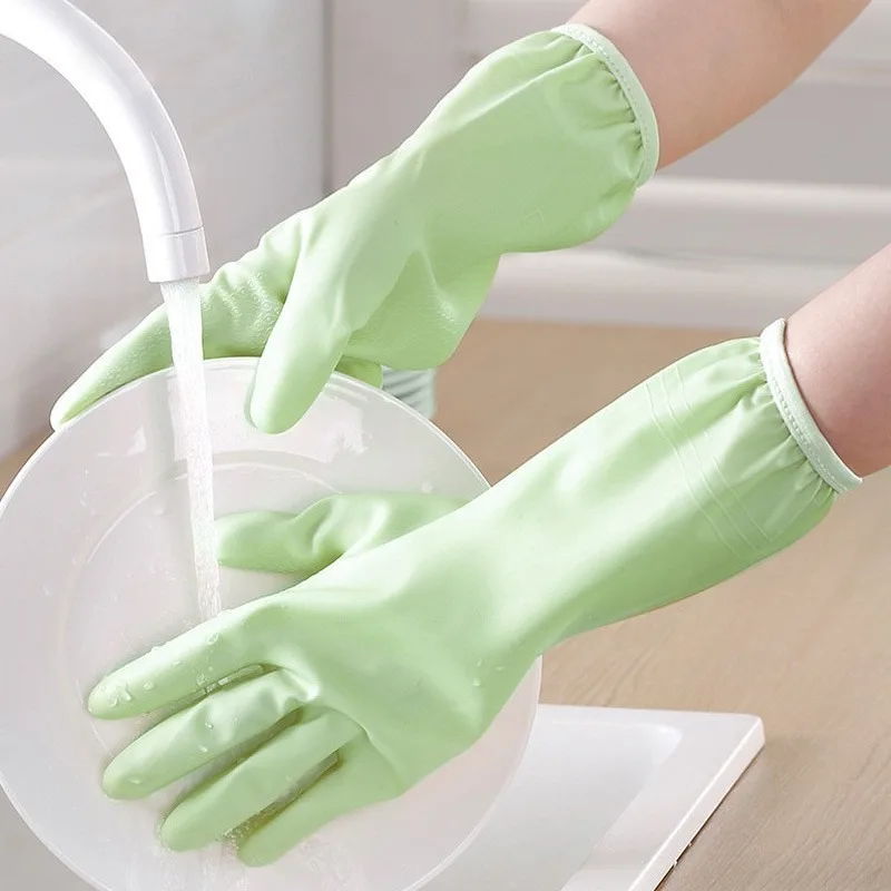 Rubber Gloves Short Hanging Household Chores, Kitchen Cleaning, Laundry, and Velvet Dishwashing Gloves Household Cleaning Tools