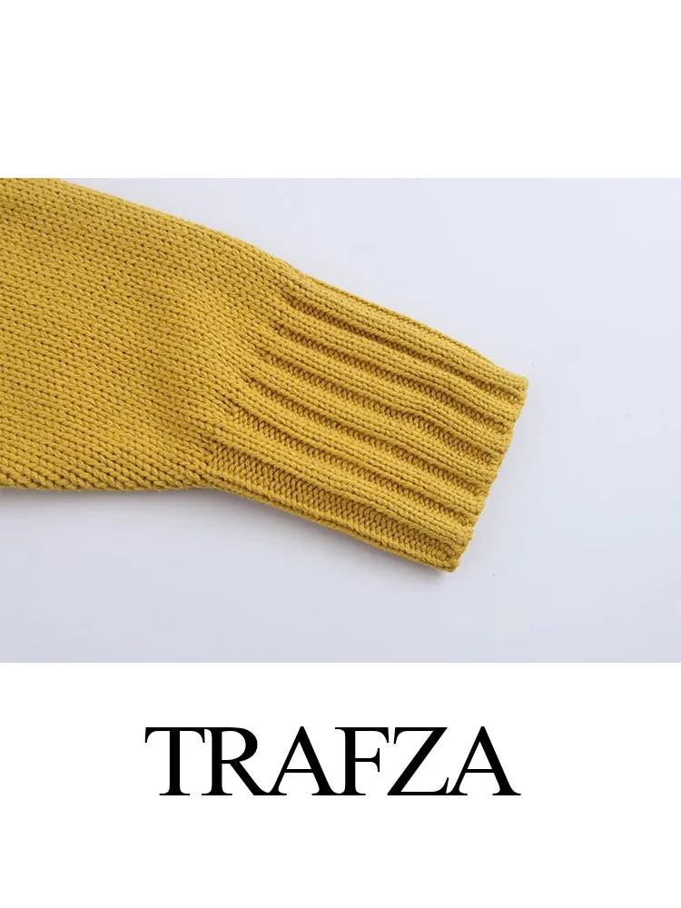 TRAFZA-suéter de punto con abertura para Mujer, Jersey elegante de manga larga con cuello redondo y costuras lisas, estilo callejero, otoño