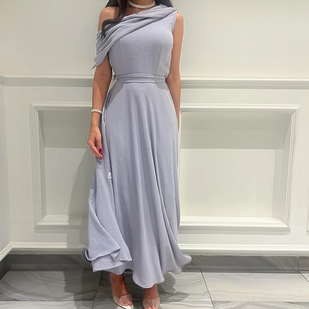 

Solid Color Classic Pleats One Shoulder Evening Dress Straight Ankle Length Formal Jersey Sleeveless Saudi Arabia 2024 Prom Gown