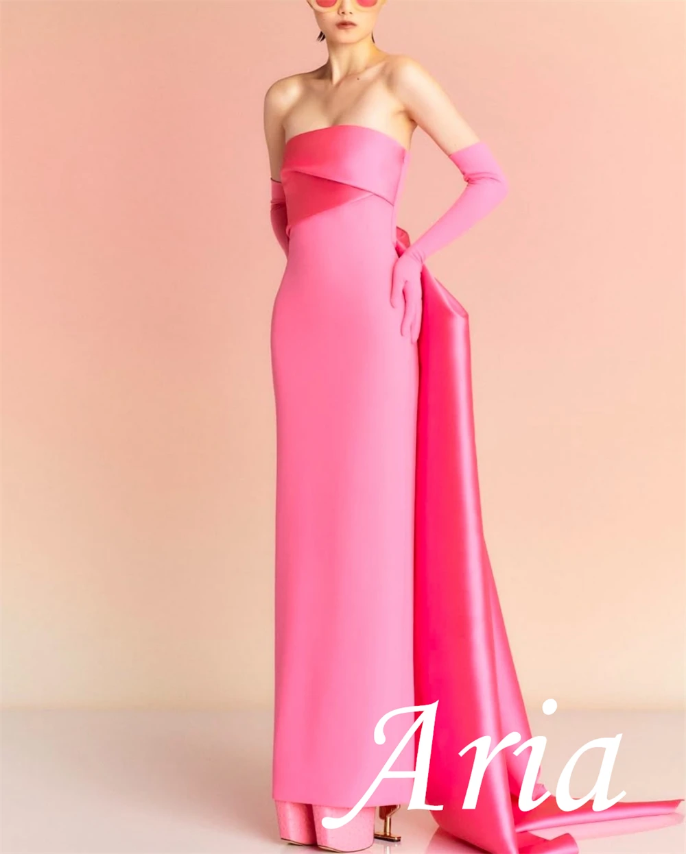 Customized Temperament Sheath Back Slit Evening Dress Graceful Strapless Celebrity Gowns Delicate Satin Ribbons Party Dress