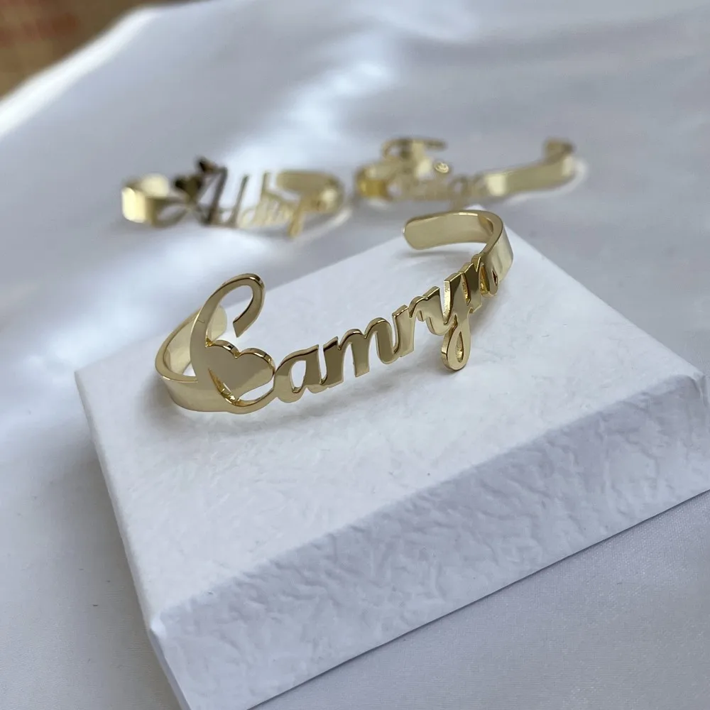 DUOYING Custom Name Bangles Personalized Design Your Name Bracelets Stainless Steel Gold For Kids Jewelry Gift