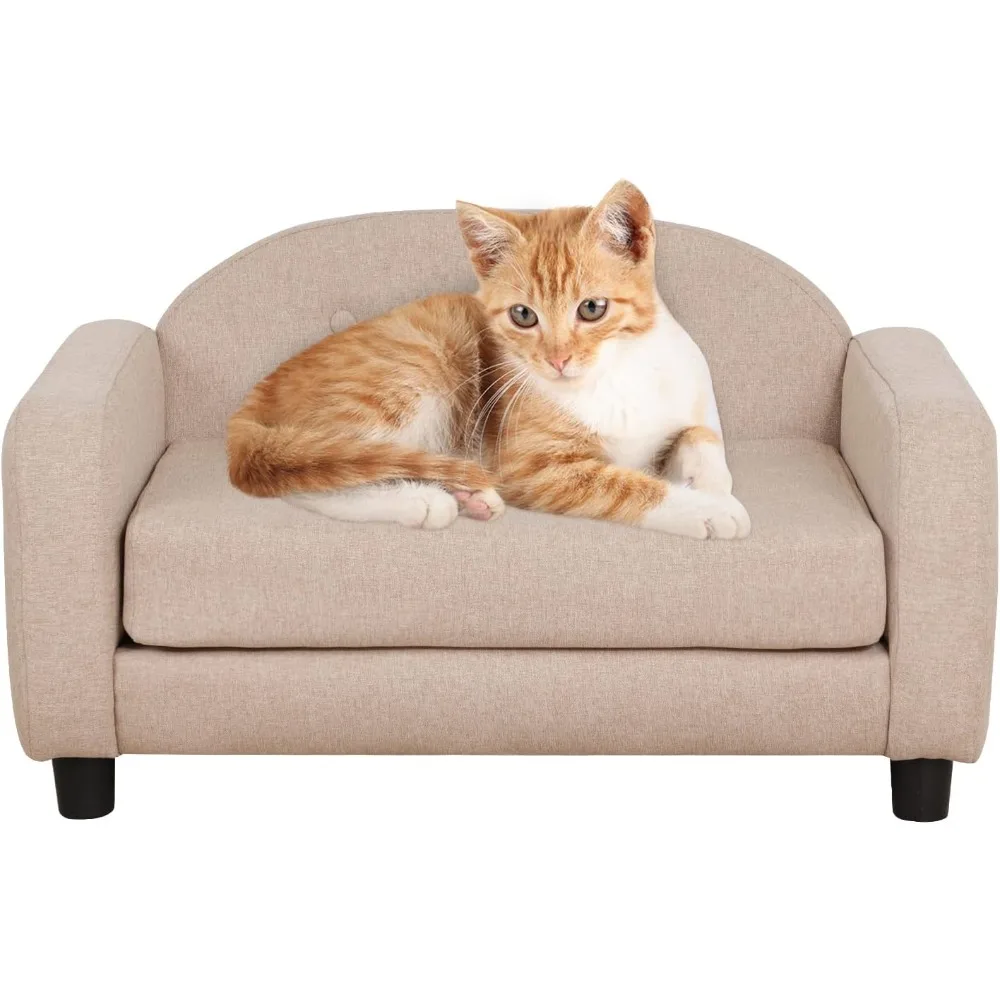 

Dog Sofas and Chairs for Small Pet/Cat Sofa Bed with Wooden Frame/Bed for Dogs with Linen Fabric/Cat Sofa Chair with Cushion/Dog