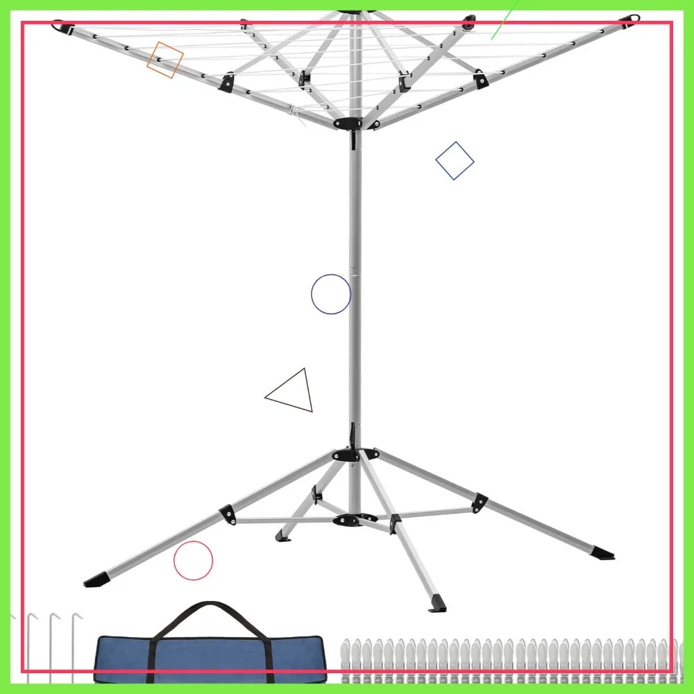 

Портативный зонтик для белья с пролежностью для сушки 65 футов, устойчивым основанием и 4 ручками для внутреннего и наружного использования