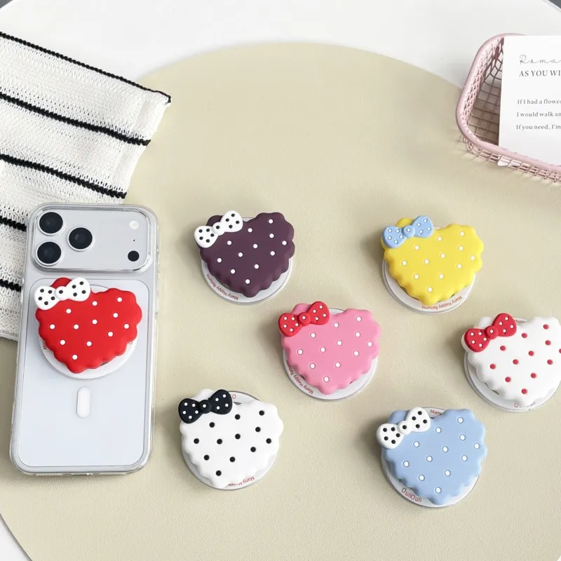 Kawaii Heart Polka Dot Magnetic Phone Grip Tok Cute For Magsafe Holder Foldable Stand for iPhone 18 17 16 15 Duo Samsung Women