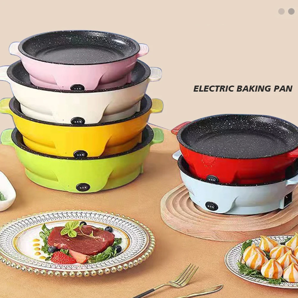 Sartén eléctrica portátil, horno multifunción de 2 engranajes, parrilla no pegajosa, olla para hornear, asar, carne, barbacoa, cocina casera