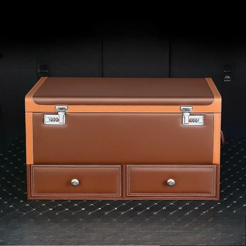 Light luxury car trunk storage and sorting storage box, upgraded model - brown clean surface