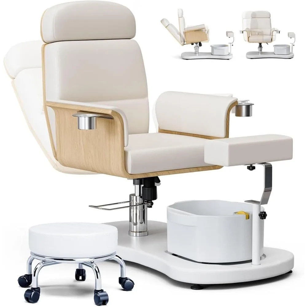 Pedicure Chair. Ergonomic Pedicure Chair No Plumbing, 360 Rotation Reclining Lift Foot Spa Chair with Adjustable Footrest