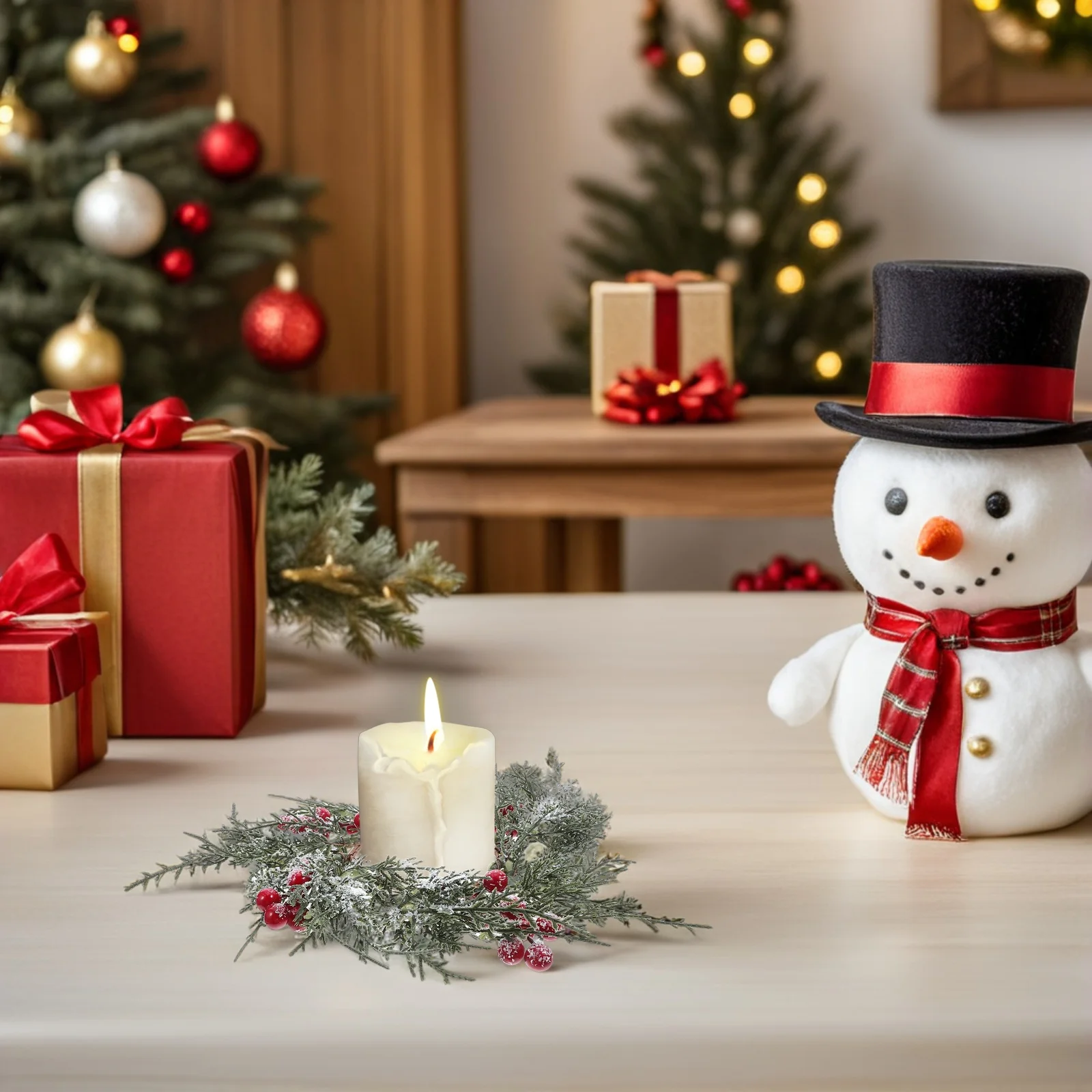 

3Pcs Artificial Christmas Rings Berry Cedar Mini Wreaths Table Centerpiece Holiday Indoor Holder Reusable