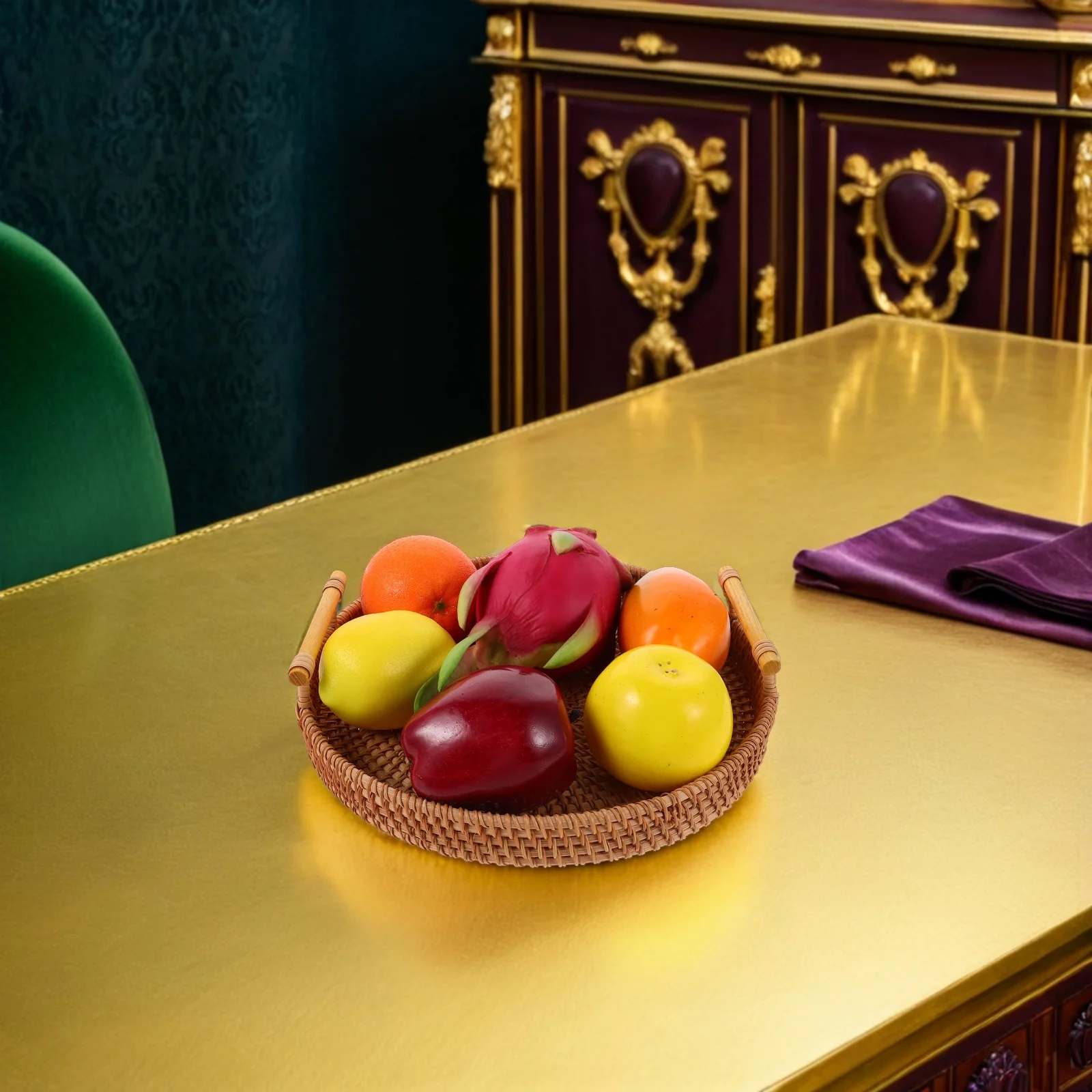 

Rattan Woven Round Storage Basket Handcrafted Natural 28x14cm Bread Fruit Vegetable Organizer Kitchen Picnic Basket