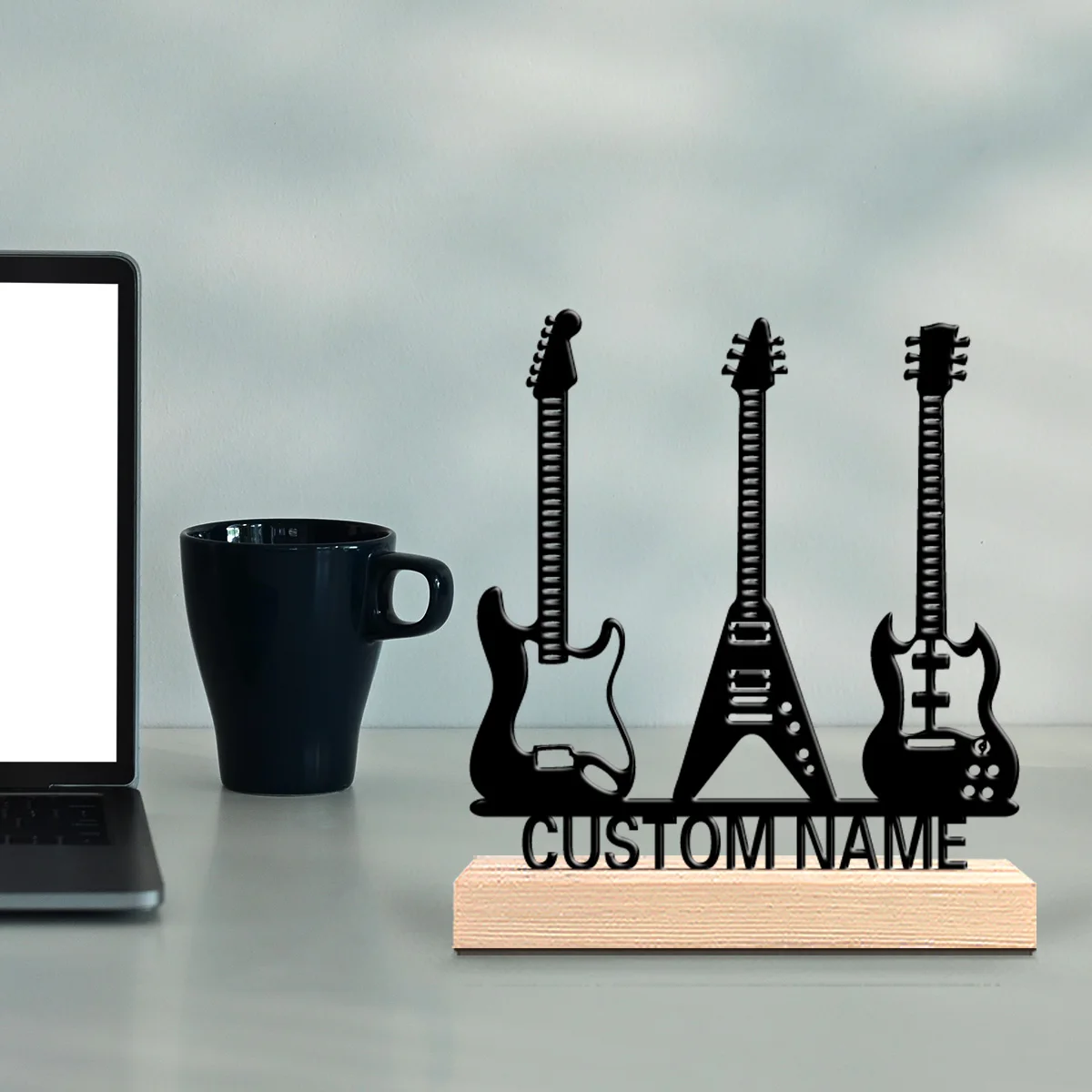 1pc Fashion Personalized Custom Electric Guitar Metal Statues Music Lover Is Gift With Wooden Frame Perfect For Musicians