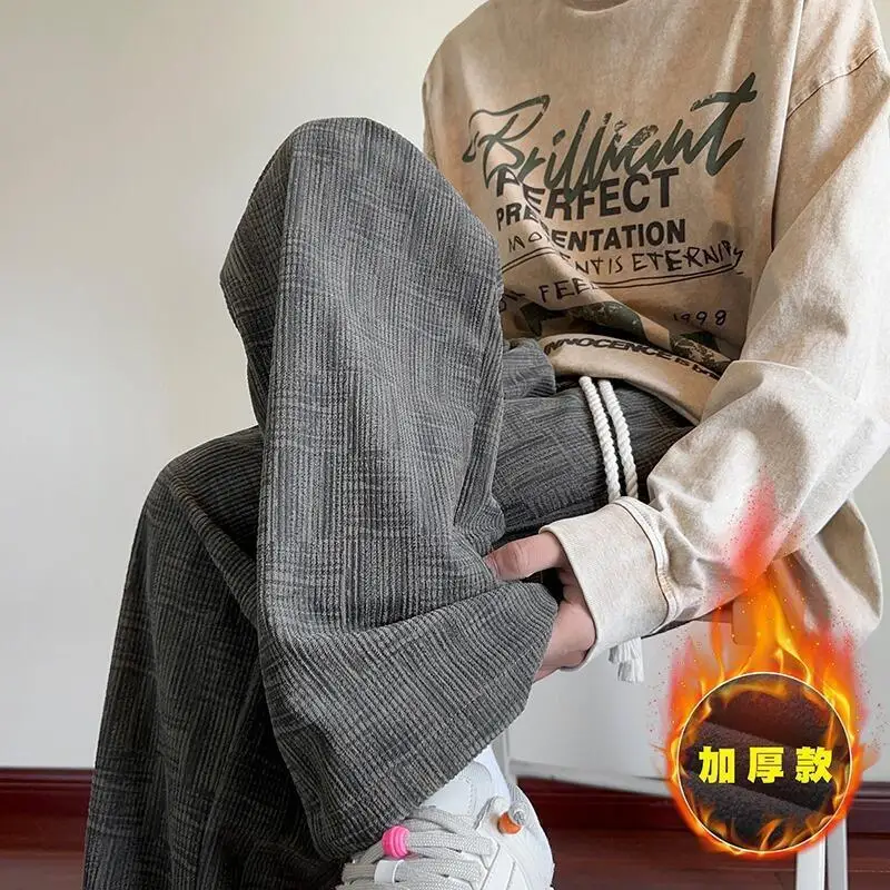 ملابس الشباب الشتاء ملابس رجالية السراويل الرجالية Sweatpants الشارع الشهير أوم الترفيه فضفاض وزرة الصوف مبطن السراويل الرجال Y2K