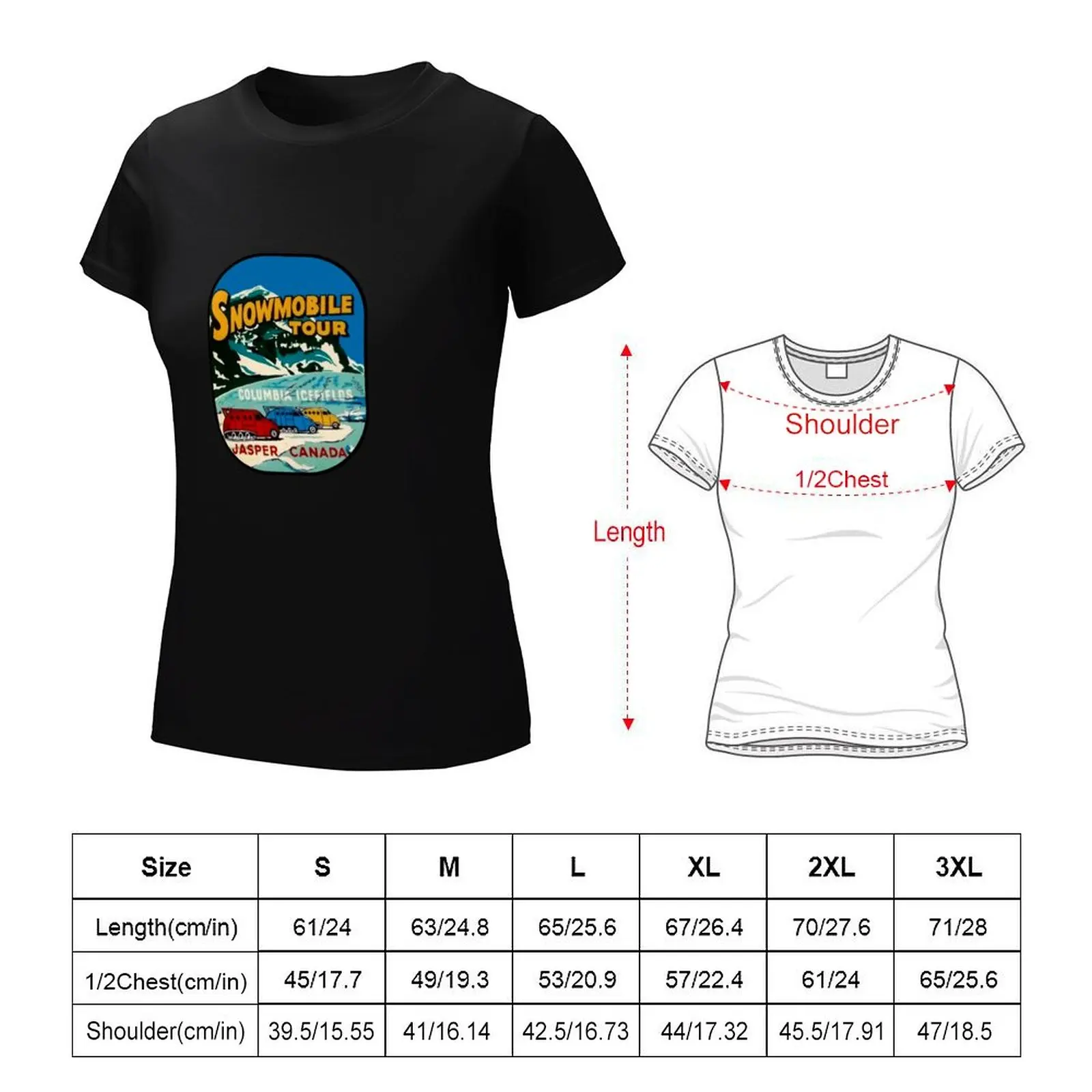 Jasper Snowmobile National Park Vintage Decal T-Shirt, Économie de médicaments d'été, Économie graphiques pour femmes