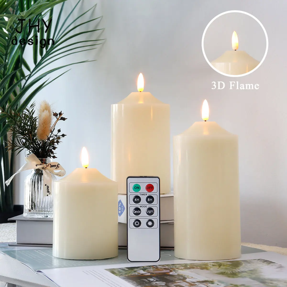 Flameless Candles Set of 3 Real Wax Pillars Flickering  LED Candle Battery Operated for Home Wedding Party Christmas Decoration