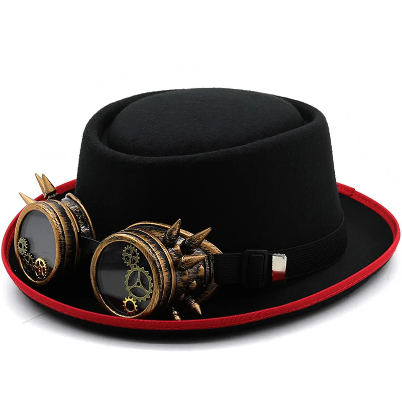 New Steampunk Top Hat One Size Trendy Victorian Hats With Goggles Unisex Costume Top Caps Gothic Hippies Caps Halloween Props
