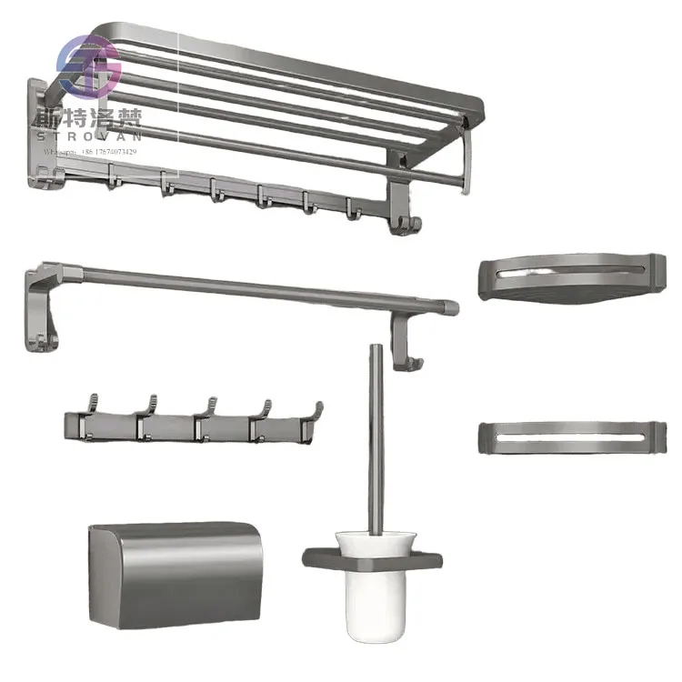 

Aluminum Folding Storage White Bathroom Shelf for Wall Punch-free Wall Hanging Bath Towel Toilet Rack Bathroom Hardware Set