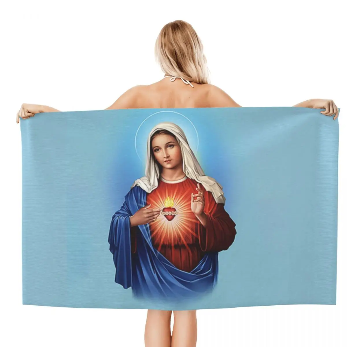 Custom Holy Heart Of Mary Beach Towel Quick Dry Christianity Virgin Mary Super Soft Microfiber Shower Sauna Towels