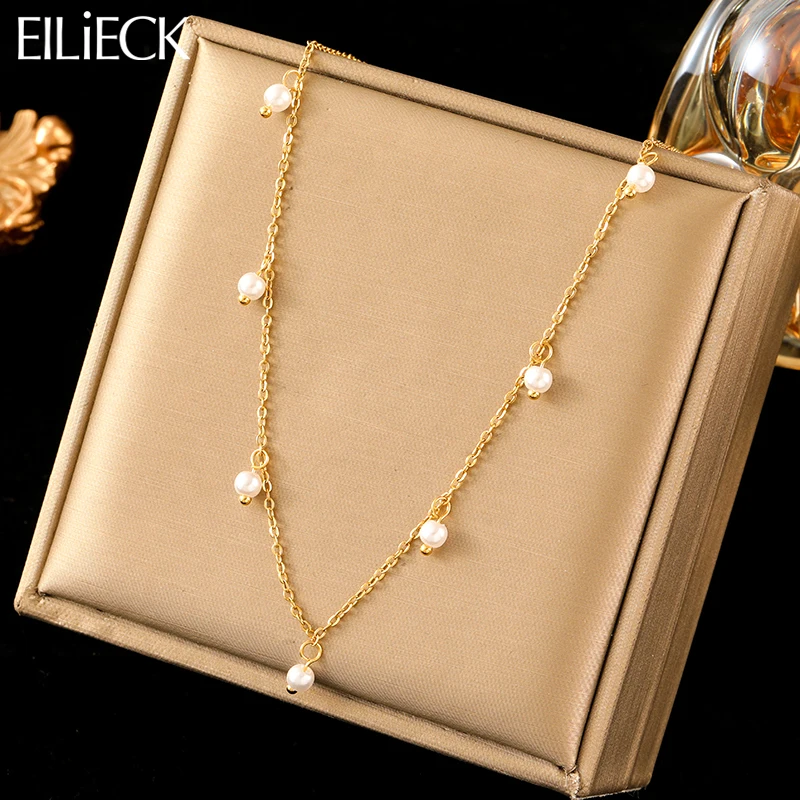 Eilieck 316l Edelstahl einfache Perle Charm Halskette für Frauen neue trend ige Choker Halskette Gold Farbe Schmuck Geschenk Kragen