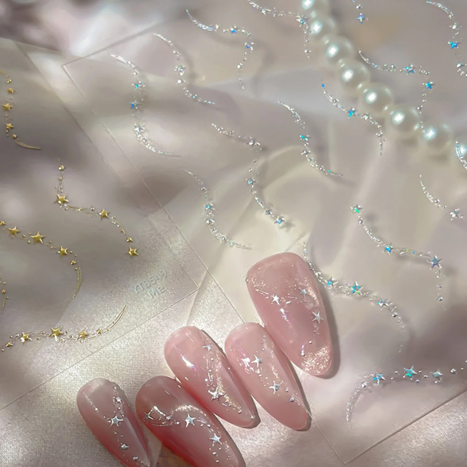 Elegant French 5D Nail Art Stickers Hot Stamping Gold Meteor Curve Star Line  Luxury Self Adhesive Nail Decal Delicate Manicure
