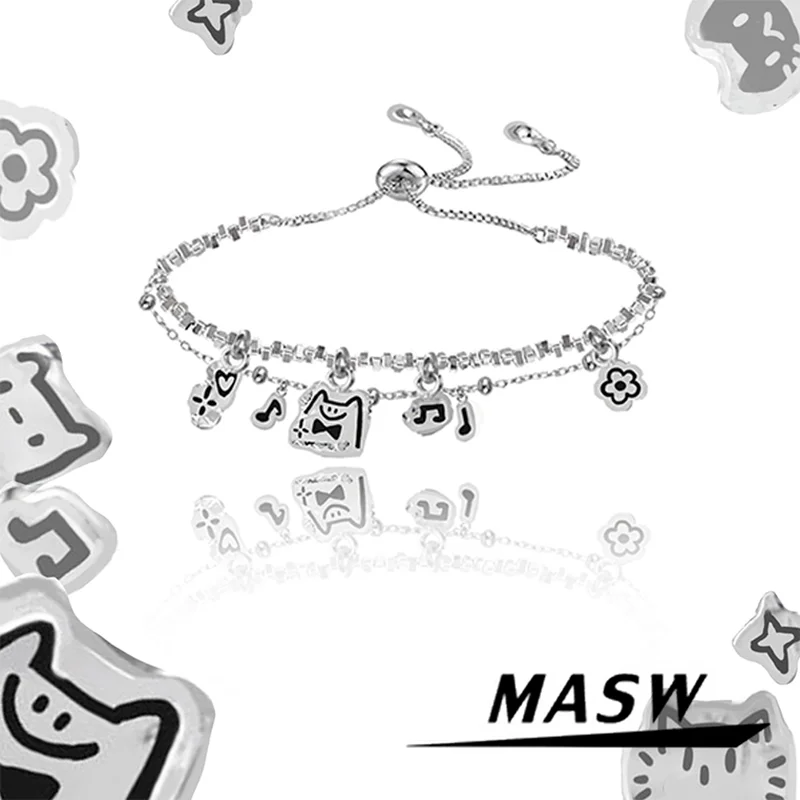 

MASW Original Design Lovely Style Two Layer Chain Multi Notes Charm Bracelet For Women Girl Gift Trend Jewelry Hot Sale