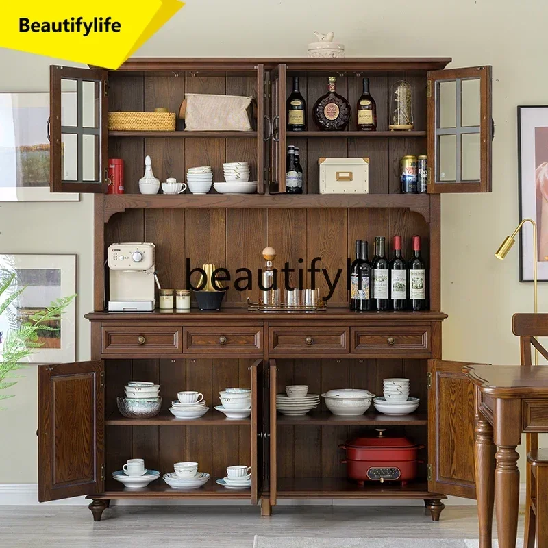 Q181 1 American pure solid wood wine cabinet dining side high wine cabinet integrated wall multi-functional restaurant cabinet