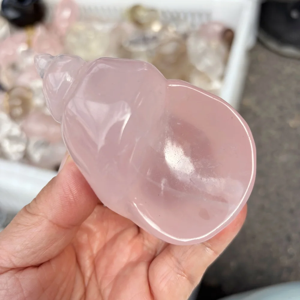 Natural Rose Quartz Conch Bowl Carving, Hand Carved Crystal Seashell Dish, Healing Crystal Storage Bowl, Home Altar Decor