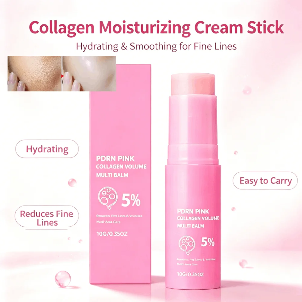 PDRN Pink Collagen Moisturizing Wrinkle Bounce Multi Balm Face Cream Stick  Brighten Skin Plump Smooth Radiant Portable