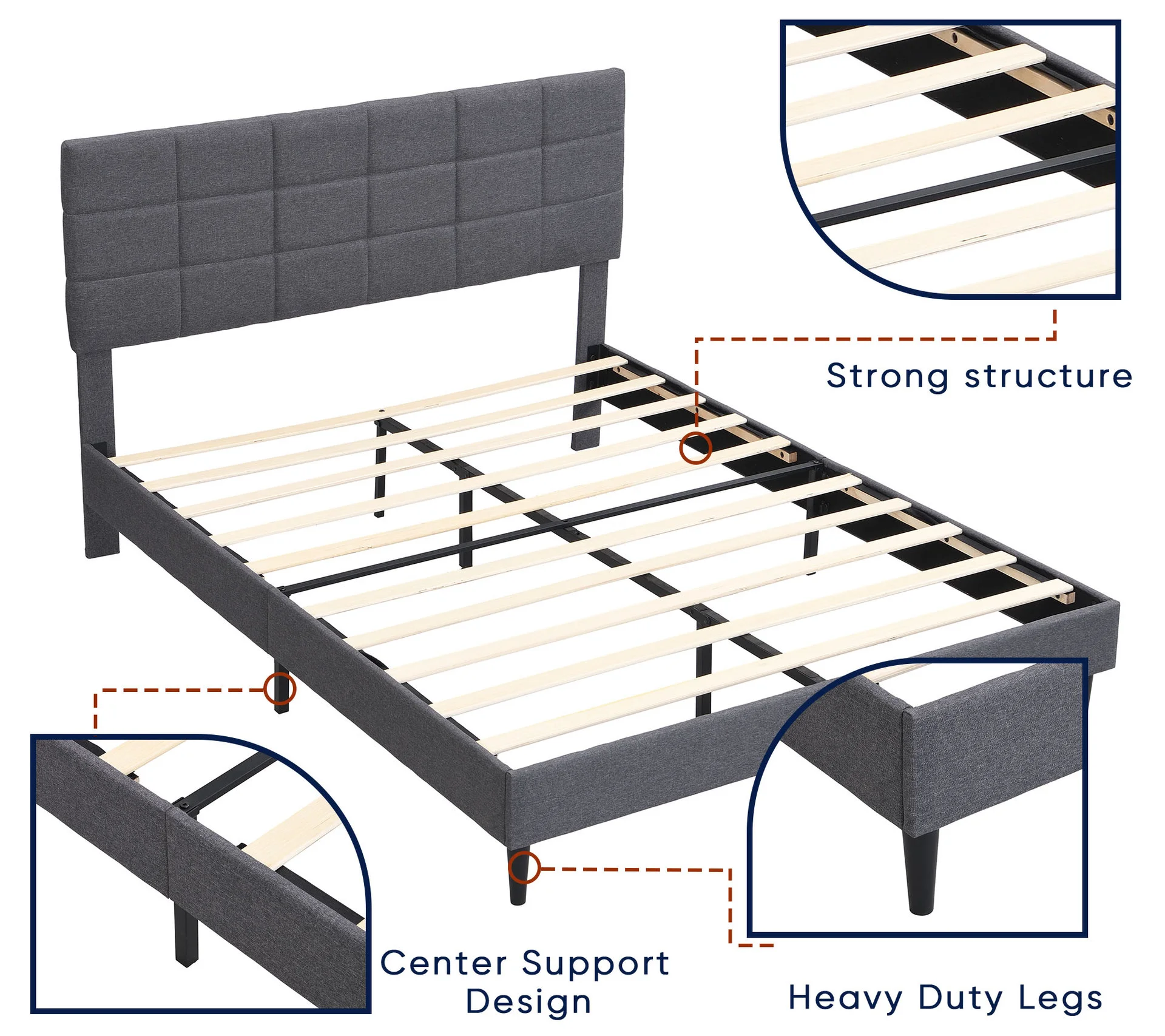 Modern Adjustable Metal Bed Frame Upholstered in Fabric Bedroom Hotel Living Room Apartment Upholstered Double Bedpromote sales