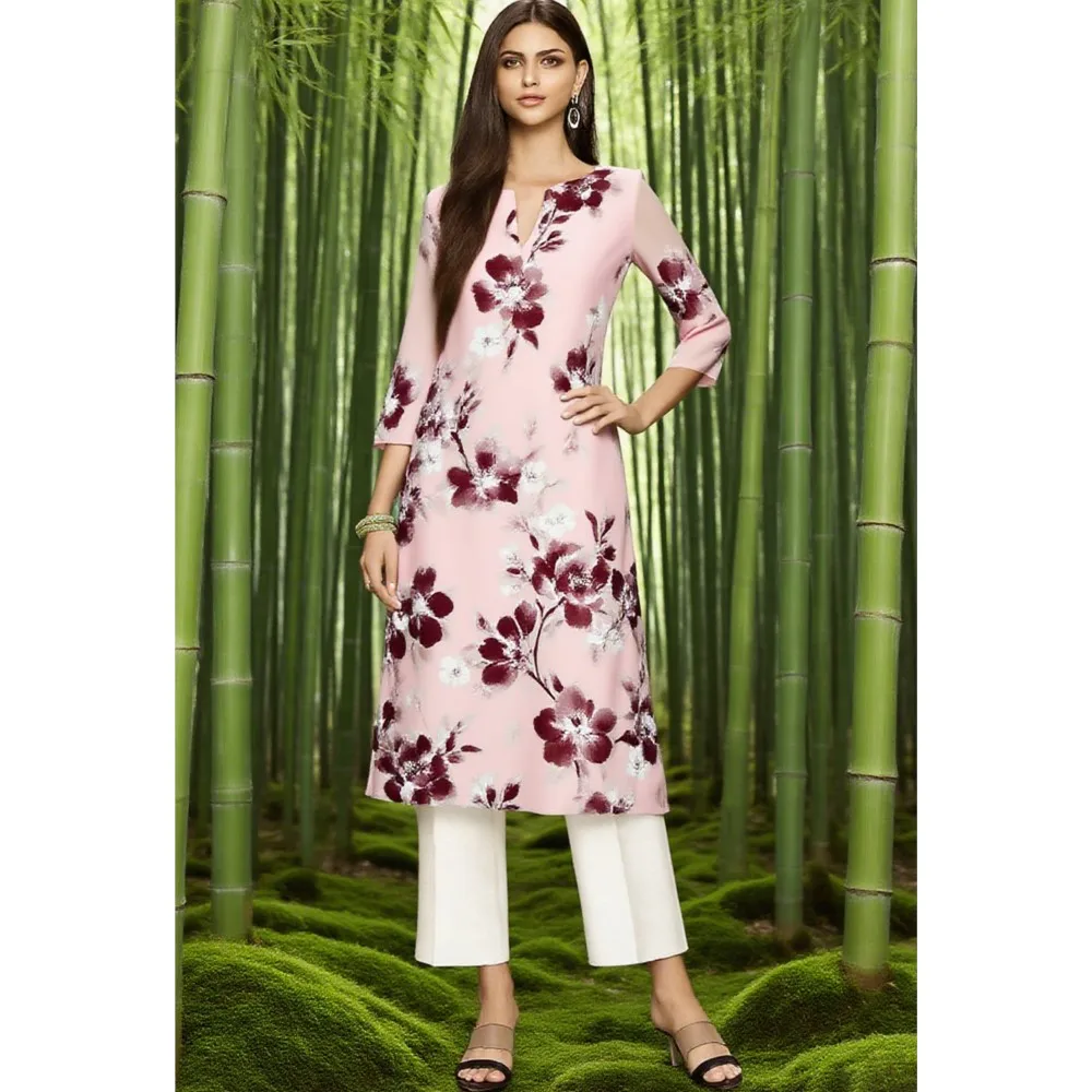 Muslim Dress Kurt Women's Fashionable And Elegant Long Sleeved Straight Tube Casual Flowers Color Pattern Abaya Luxury