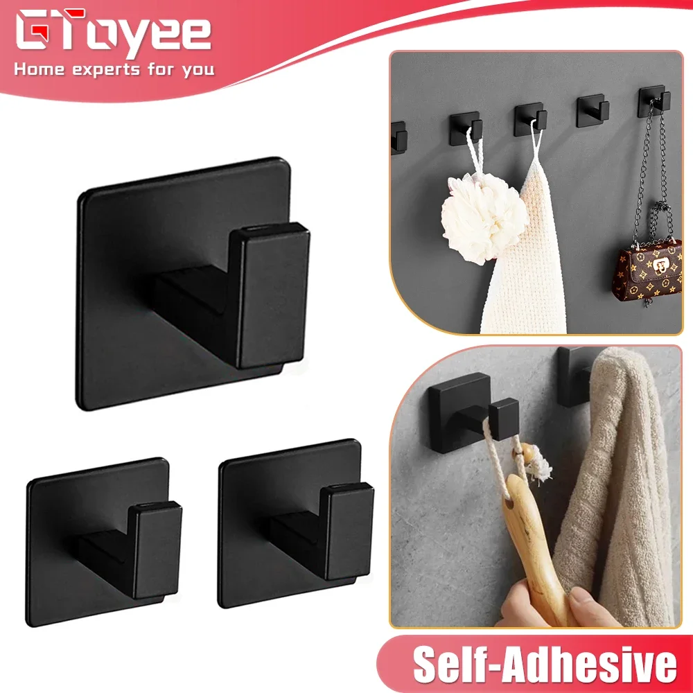 Настенные крючки черного цвета, самоклеящиеся безделушки для сумок, ключей, халата, вешалка для полотенец, многофункциональная полка, аксессуары для ванной комнаты
