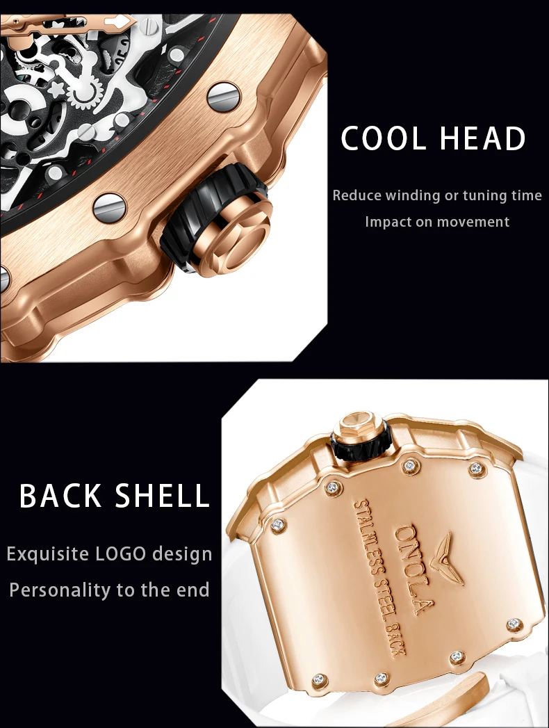 2025 ขายร้อน Rose นาฬิกาผู้ชายแฟชั่นแบรนด์ ONOLA กีฬา Casual สายยางนาฬิกาควอตซ์ Auto วันที่ AAA Tonneau นาฬิกาข้อมือ Man