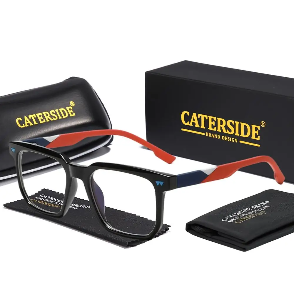 CATERSIDE Herren Anti-Blaulicht-Brille, Tr-90, quadratisch, großer Rahmen, flache Lichtbrille für Damen, Computer-Lese-Schutzbrille – Detail 7