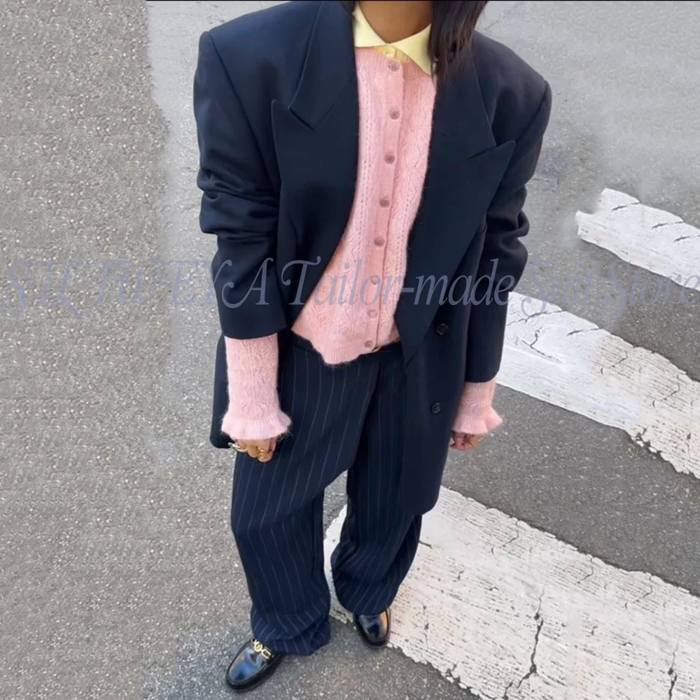 Elegant Women's Suits Long Sleeve Regular Fit Evening Party Business Office Tailore-Made  2 Piece Solid Color Jacket+Stripe Pant